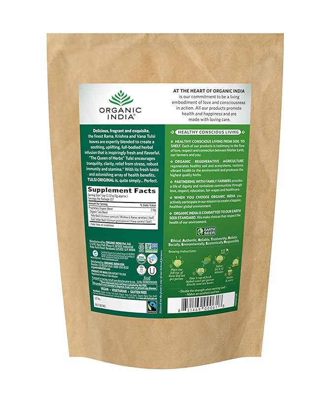 Organic India Tulsi Original Loose Leaf Herbal Tea - Immune Support Vegan Gluten-Free Kosher USDA Certified Organic Non-GMO Caffeine-Free Healthy Stress-Relief &amp Uplift Mood - 1 lb Bag