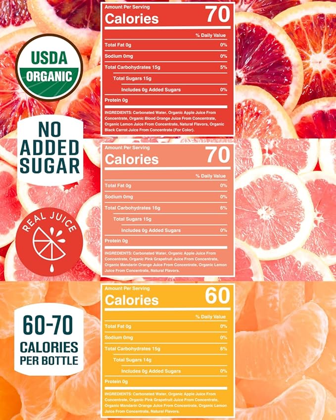Citrus House Organic Sparkling Juice Variety Pack Modern Italian Soda No Added Sugar No Preservatives 9.3 Fl Oz Glass Bottle (Pack of 12)