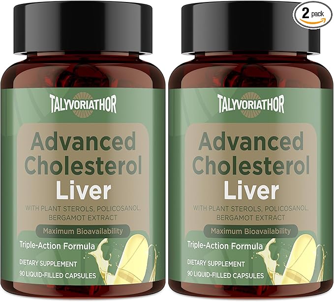 Advanced Cholesterol Lowering Supplements &amp for High Cholesterol | Liquid-Filled Capsules for Maximum Absorption | Plant Sterols Policosanol Bergamot Extract | Triple-Action Formula180 Capsules