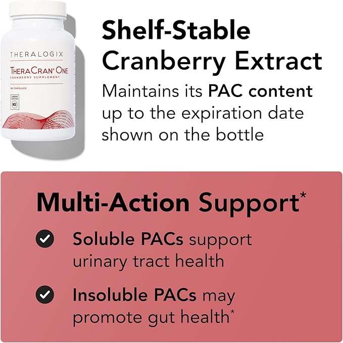 Theralogix TheraCran One Cranberry Capsules - 90-Day Supply - Supplement for Men &amp Women - to Support Urinary Tract Health* - 36mg Soluble PACs per Capsule - NSF Certified 90 Count (Pack of 1)