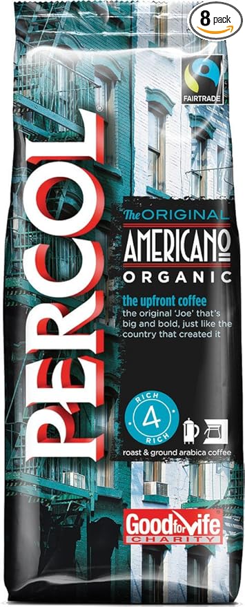 Percol Fairtrade &amp Organic Americano Ground Coffee 227g (Pack of 8)