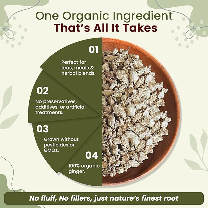Organic Way Ginger Root Cut &amp Sifted (Zingiber officinale) - Herbal Tea | Kosher &amp USDA Certified | Vegan Non-GMO &amp Gluten Free | Tested for Heavy Metal and Purity | 100% Raw from India (