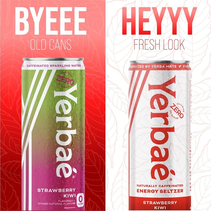 Yerbaé Energy Seltzer - Strawberry Kiwi No Sugar/Calories/Carbs. Energized by Yerba Mate Naturally Caffeinated Plant-Based Healthy Alternative to Coffee/Sugary Sodas Pack of 12 12oz cans