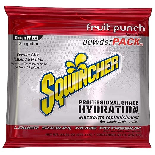 Sqwincher Powder Pack | Fruit Punch Flavored | Low Calorie | Low Sodium| Electrolyte Replenishment Hydration Drink Mix | Just Add to 2.5 Galons of Water | 23.83 oz Packet (Pack of 32)