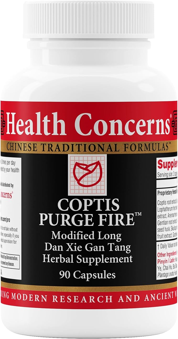 Health Concerns Coptis Purge Fire Formula – Skin Throat Sinus &amp Immune Support Supplement – Herbal Cleanse with Isatis Skullcap Licorice – Traditional Chinese Medicine – 90 Capsules