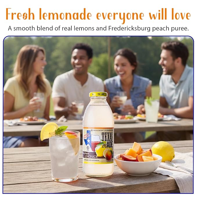Texas mADE Fredericksburg Peach Lemonade Lemonade Made with Pure Cane Sugar and Peach Flavor No Preservatives Texas Crafted Lemonade 16 fl oz Pack of 12