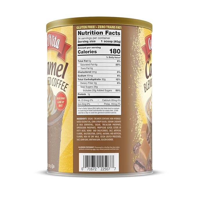 Caffe D'Vita Caramel Blended Ice Coffee - Caramel Frappe Mix Gluten Free No Cholesterol No Hydrogenated Oils No Trans Fat - 3 Lb Can