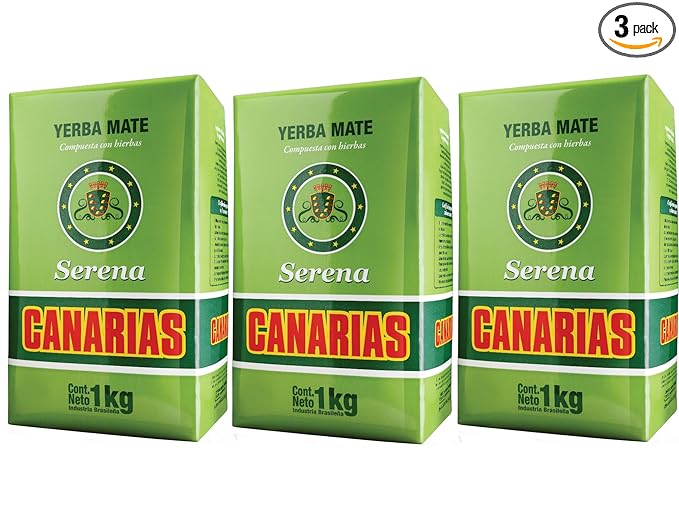 Canarias Serena Yerba Mate Tea 1 kg - Herbal Yerba Mate with Melissa Passionflower &amp Mint - Ground Leaf Mate - Smooth &amp Balanced Flavor - (Pack of 3)