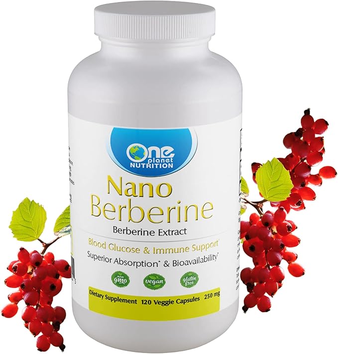 One Planet Nutrition Nano Berberine 250 mg Veggie Capsules (120 Servings) Berberis Extract Nano for Enhanced Absorption Supports Vitality and Cellular Balance Non-GMO Vegan Gluten-Free