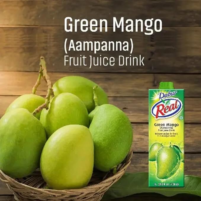 Dabur Real Green Mango/Aampanna Fruit (Cocktail/Mocktail) Juice Drink 1 Ltr [pack of 3]