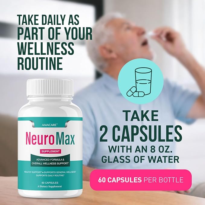 Neuromax Capsules – Advanced NeuroMax Brain and Memory Male Neuro Max Supplement Formula Boost Brain Cognitive Support Performance Active Memory for Men and Women 60 Capsules for 1 Month