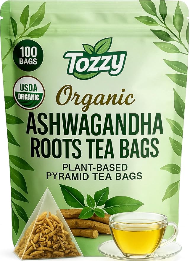 Tozzy Organic Ashwagandha Tea – 100 Count Plant-Based Pyramid Tea Bags