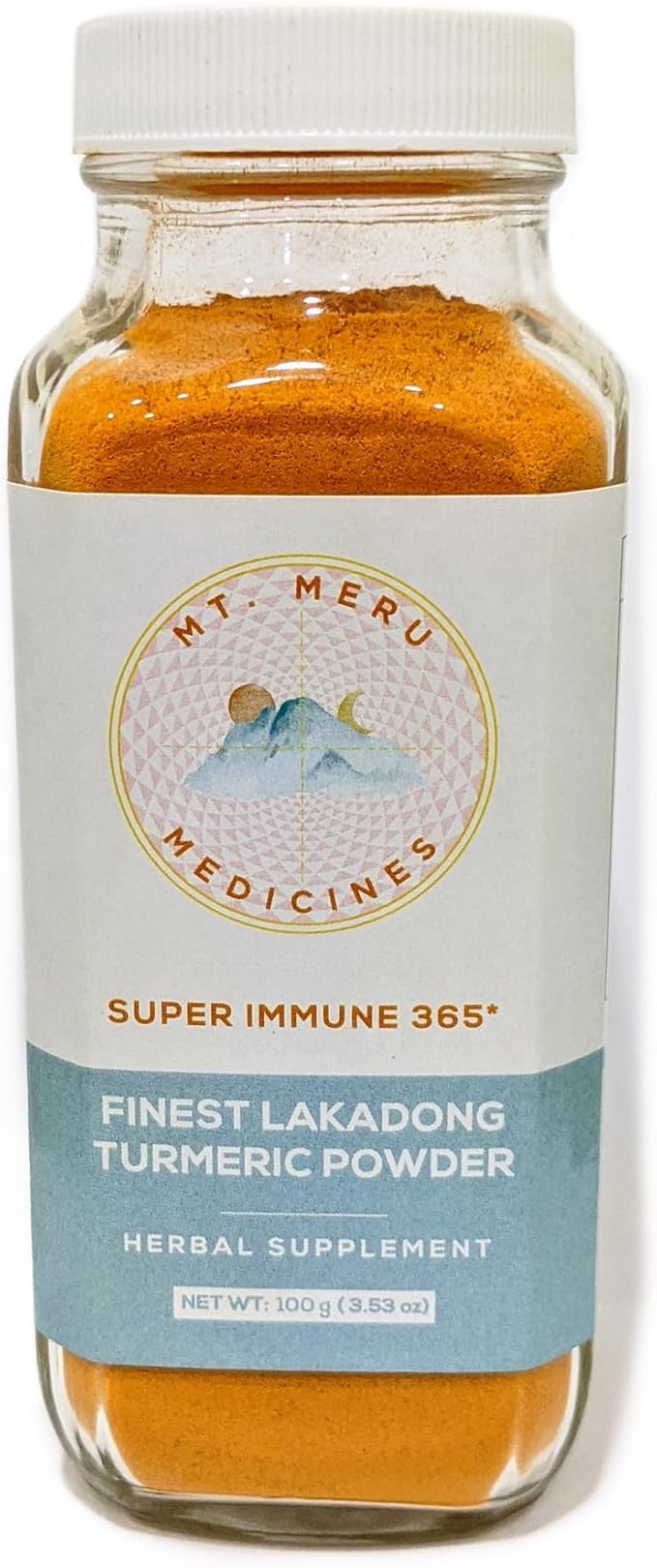 Mt.Meru Medicines Finest Lakadong Turmeric/Haldi Powder Non-GMO Third-Party Tested for Heavy Metals and Curcumin Content Hand-Picked Sun-Dried and Stone-Ground (100g/3.53oz)