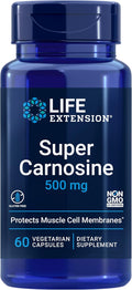 Life Extension Super Carnosine L-carnosine Luteolin Vitamin B1 Muscle Support Exercise Recovery Heart Health Gluten-Free Non-GMO Vegetarian 60 Capsules