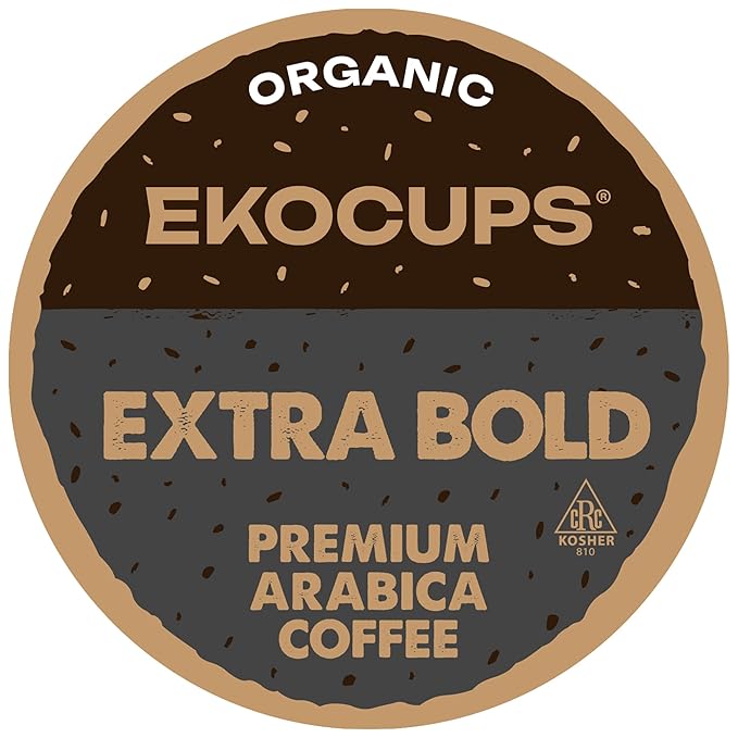 EKOCUPS Organic Extra Bold Roast Coffee Pods Extra 30% More Coffee Per Cup Artisan Fair Trade Dark Roast Extra Bold for Keurig K Cup Machines Recyclable Pods 40 Count