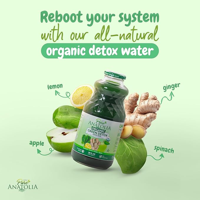 Organic Green Detox Juice by Pure Anatolia Apple Spinach Lemon Ginger mix juice USDA Organic Fruit and Vegetables Juice Vegan No added Sugar Pack of 6