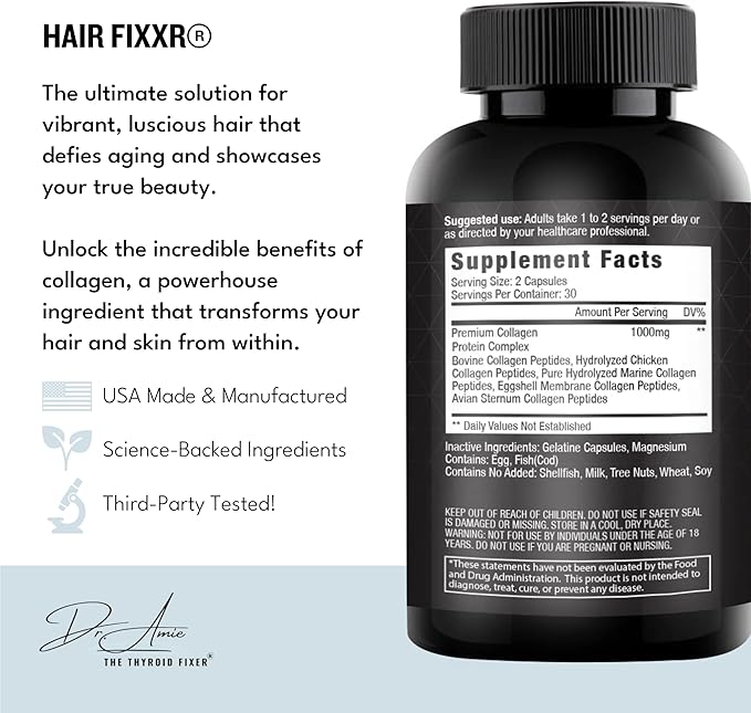 Hair by Dr. Amie | Premium Collagen Protein Complex | Hair and Skin Support | 30 Day Supply 60 Capsules