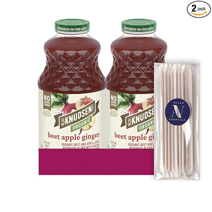 R.W. Knudsen Organic 2-Pack Organic Beet Apple Ginger Fruit Juice 100% USDA 32 fl oz Glass Bottle + 1 Utility Freebie by Lavinia