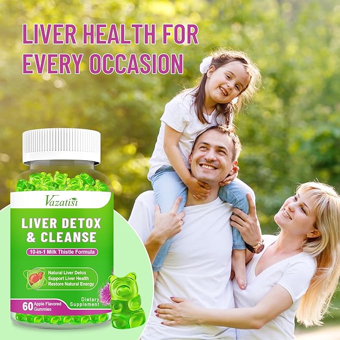Liver Cleanse Detox Repair Gummies Milk Thistle Gummies with Artichoke Dandelion for Liver Support Vegan &amp Non-GMO Gelatin-Free Apple Flavor 120ct