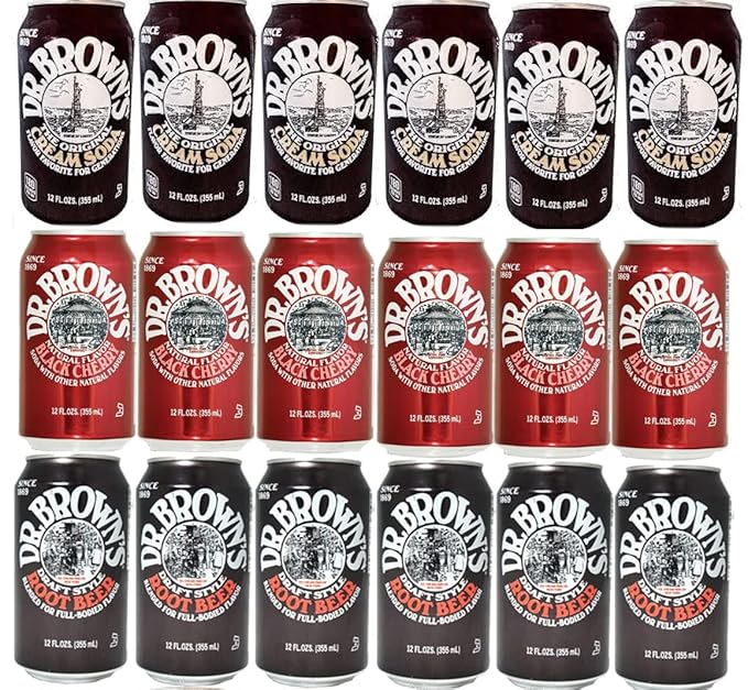 Dr. Browns Soda (18 Pack): 6 Black Cherry 6 Root Beer 6 Cream Soda 12oz cans