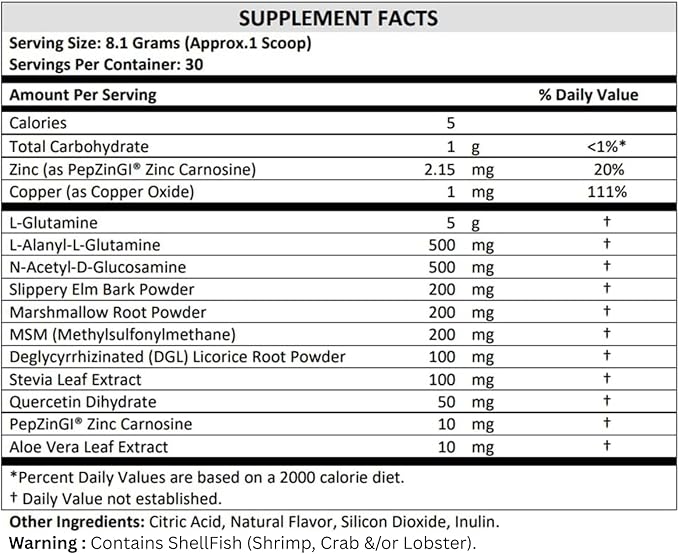TERRA ORIGIN Healthy Gut Mint Flavor |30-Servings with L-Glutamine Zinc Glucosamine Slippery Elm Bark Marshmallow Root and More!