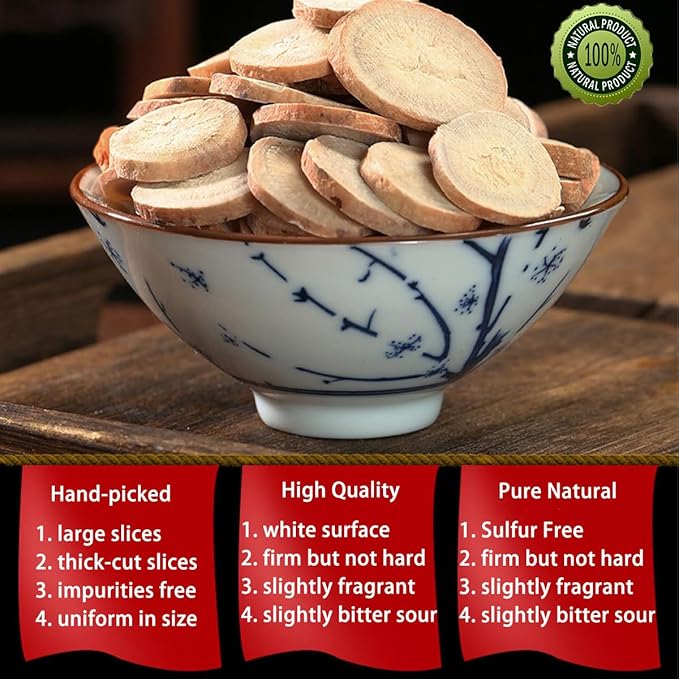 Hee Creek White Peony Root Large Slices for Tea 180g/6.35oz Bai Shao Freshly Harvested This Year Chinese Herbal Tea Bulk Clean Impurities Free No Sulfur No Additives 白芍 甄选白芍片