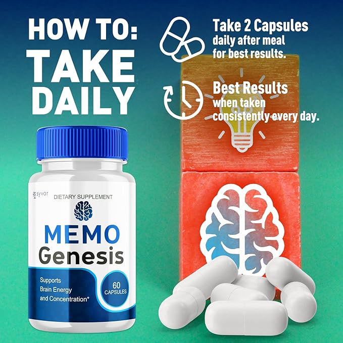 (2 Pack) Memo Genesis Capsules Official Memogenesis Brain Health Support Pills with All Natural Ingredients Advanced Brain Energy Supplement with Max Strength Vitamins for Women &amp Men (120 Capsu