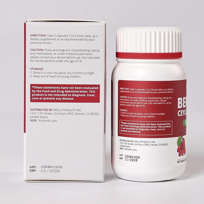 30-Day Supply Berberine with Ceylon Cinnamon 500mg Berberine Supplement for Blood Sugar Support Metabolism* Gluten-Free Non-GMO &amp Vegan 60 Capsules