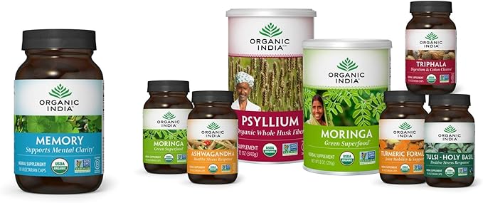 ORGANIC INDIA Memory Herbal Supplement - Supports Mental Clarity &amp Healthy Nervous System Immune Support Vegan Gluten-Free Kosher USDA Certified Organic Non-GMO - 90 Capsules