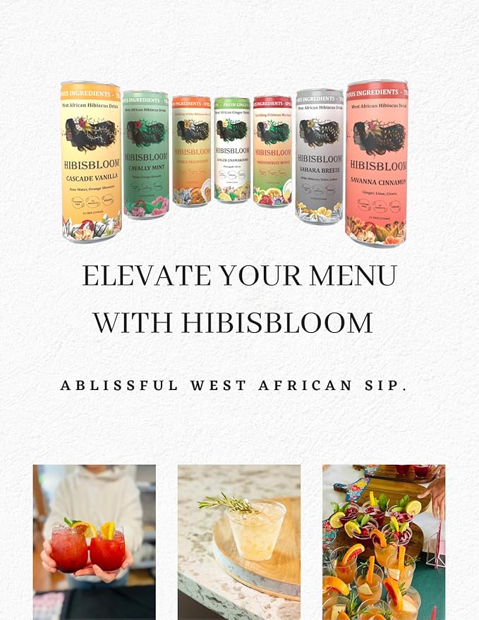 Hibisbloom Cavally Mint Organic Red Hibiscus Spearmint Lemon Lime Orange Blossom 8-Pack x 12oz Cans - 25 Calories. Slow Brew from Scratch 5000mg Hibiscus.