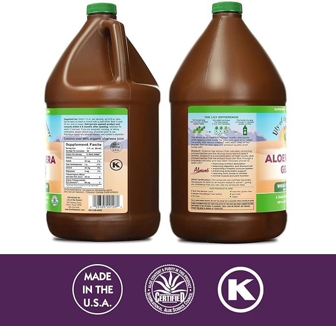 Lily Of The Desert Aloe Vera Gel - Whole Leaf Filtered Thicker Consistency Aloe Vera Drink with Natural Vitamins Digestive Enzymes for Gut Health Wellness Glowing Skin 128 Fl Oz