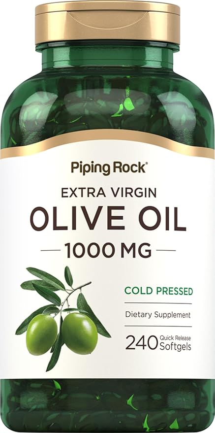 Piping Rock Olive Oil Softgel Capsules | 1000mg | 240 Pills | Organic Extra Virgin Cold Pressed Supplement | Gluten Free Non-GMO