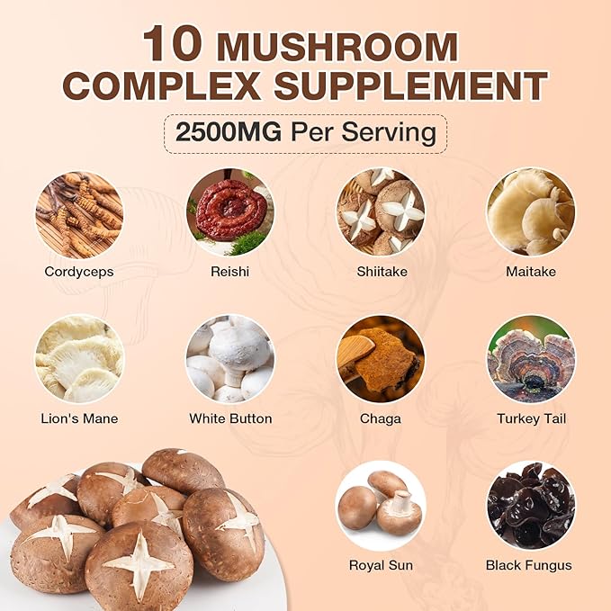 Mushroom Gummies - 10x Mushroom Supplement for Adults with Lion's Mane Reishi Chaga and Turkey Tail - Brain Booster Immune Support Stress Relief and Focus Support (2 Pack)