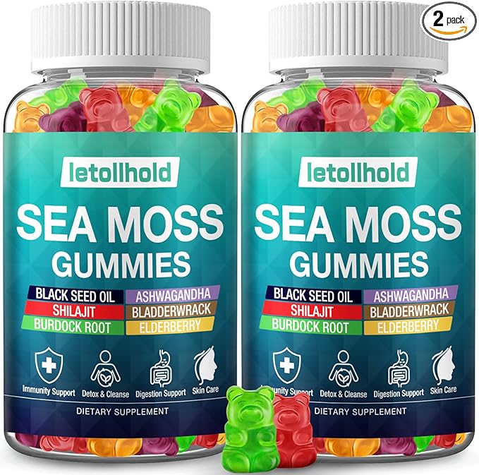Sea Moss Gummies - Irish Sea Moss Gummies Advanced for Adults with Ashwagandha Bladderwrack &amp Burdock Root for Supports ImmuneEnergy - 60 Vegan Gummy2PCS