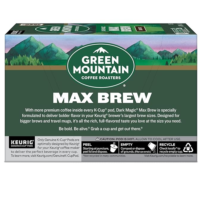 Green Mountain Coffee Roasters Dark Magic Max Brew Single Serve Keurig K-Cup Pods Dark Roast Coffee 60-Count Box (6 Packs of 10)