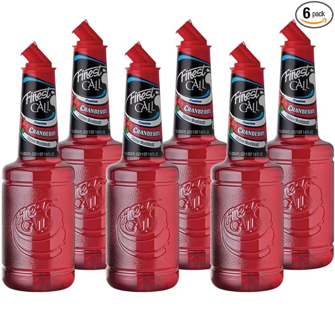 Finest Call Premium Cranberry Juice Cocktail Drink Mix 1 Liter Bottle (33.8 Fl Oz) Pack of 6