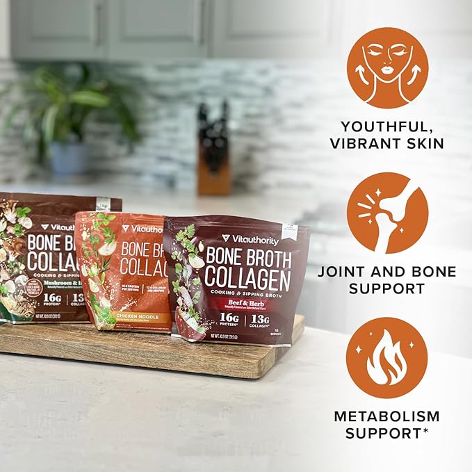 Bone Broth Collagen Powder 16g Collagen Protein per Serving Supports Joints Skin Nails &amp Gut Health Made from Real Beef Bone Broth Savory Collagen for Hot Water Soups &amp Stews Beef Flavored 15