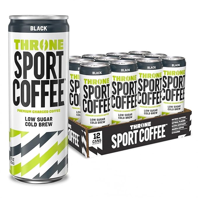 Throne Sport Coffee Cold Brew – Low Sugar. 150mg Natural Caffeine and B Vitamins – Dairy-Free Low Calorie –Premium Arabica NSF Certified Active Lifestyles – Black 12 Pack