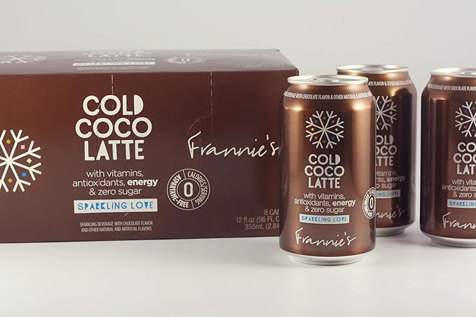 KauffmanTreats Frannie Sparkling Beverage- Zero Calories &amp Sugar Aspertame Free: 8-Ct 12 Oz. Cans (Cold Coco Latte)