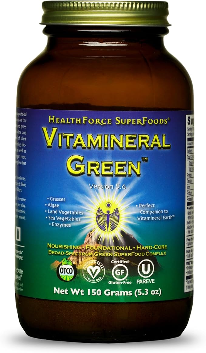 HEALTHFORCE SUPERFOODS Vitamineral Green - Mineral Supplement for Immune &amp Thyroid Support - Green Powder Supplement with Ingredients from The Land - Gluten-Free &amp Vegan - 150 Grams