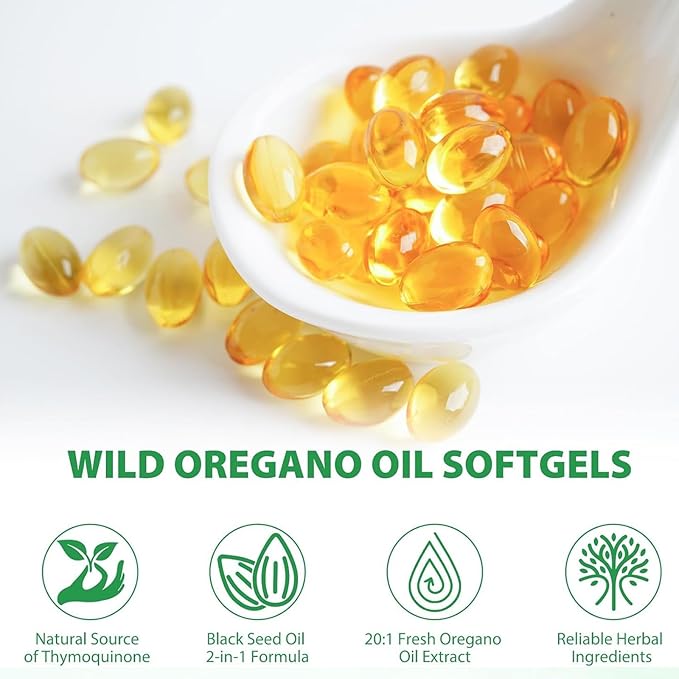 Oil of Oregano with Black Seed Oil6000mg Oregano Oil CapsulesNon-GMOGluten FreeAntioxidant &amp Immune Support (2)