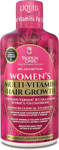 Tropical Oasis Women's Liquid Multivitamin + Hair Growth | Clinically Tested for Thicker Hair Wrinkles Brighter Skin Strong Nails | 2.5g Verisol Collagen | Biotin 12500mcg | 32 Serv