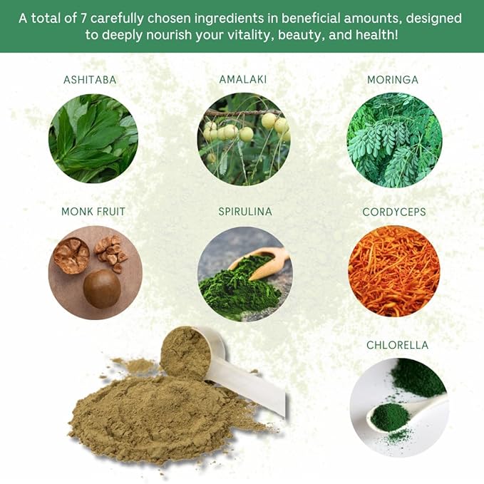 Solluna by Kimberly Snyder Greens Superfood Powder with Spirulina Cordyceps Chlorella Moringa Ashitaba Amalaki Monk Fruit — Vitamins &amp Minerals for Energy &amp Mood (30 Serv) Vegan &amp No