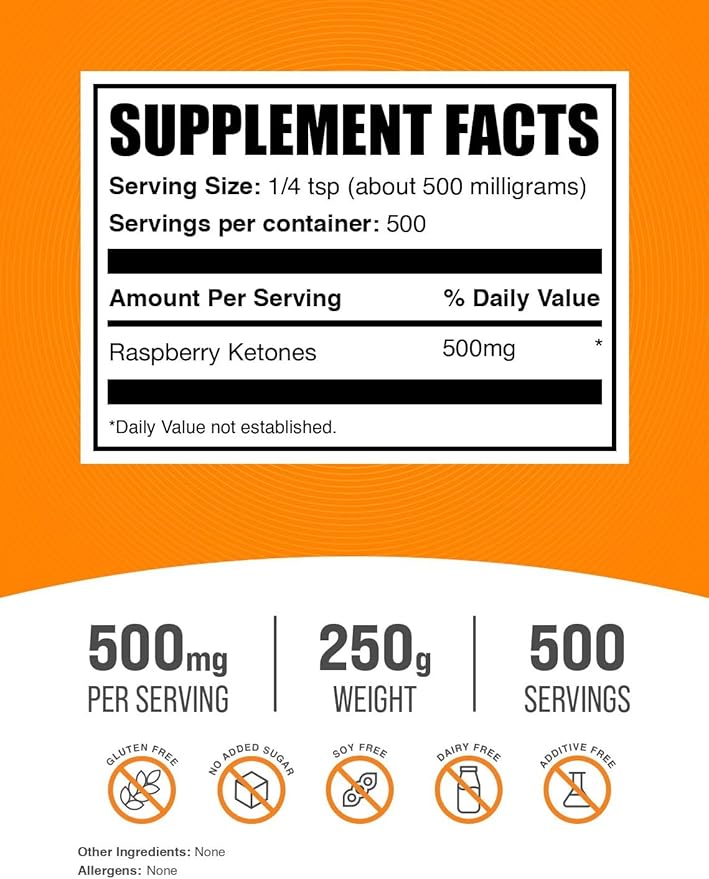 BulkSupplements.com Raspberry Ketones Powder - Raspberry Ketones Supplement Antioxidant Source - for Energy Support Gluten Free 500mg per Serving 250g (8.8 oz) (Pack of 1)