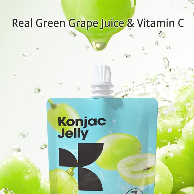 Hethstia Konjac Jelly Green Grape Flavor 10 Pouches Drinkable Grape Jelly with Collagen Peptides 7 Kcal Sugar Free Gluten Free Keto Vegan On-The-Go Chewy Light Snacks