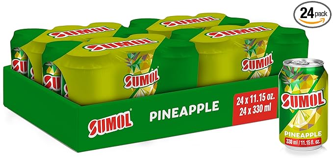 Sumol Pineapple Sparkling Juice Beverage Real Fruit Pulp Imported from Portugal 11.15 oz Cans (Pack of 24) (Pineapple)