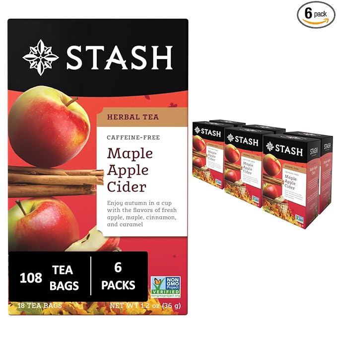 Stash Tea Maple Apple Cider Herbal Tea - Caffeine Free Non-GMO Project Verified Premium Tea with No Artificial Ingredients 18 Count (Pack of 6) - 108 Bags Total