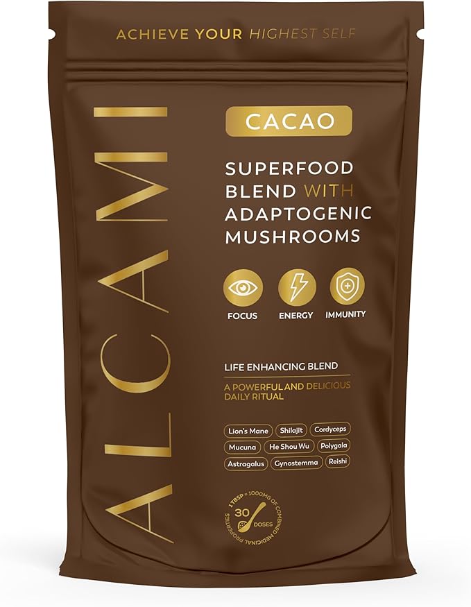 Cacao Mushroom Coffee Superfood Blend 10X Concentrated Extract with Lion's Mane Reishi &amp Cordyceps Energy &amp Focus Support 30 Servings Premium Supplement Powder