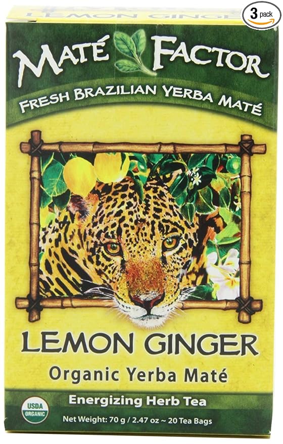 The Mate Factor Yerba Mate Energizing Herb Tea Lemon Ginger 20 Tea Bags (Pack of 3)