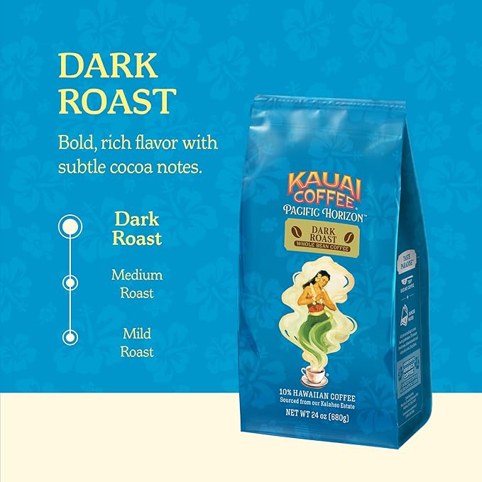 Kauai Coffee Whole Bean Coffee – Smooth Non-Bitter Pure Arabica – Nutty Notes and Sweet Chocolate Overtones – Grown on Hawaii's Largest Coffee Farm – Koloa Estate Dark Roast 1 Pack of 24oz